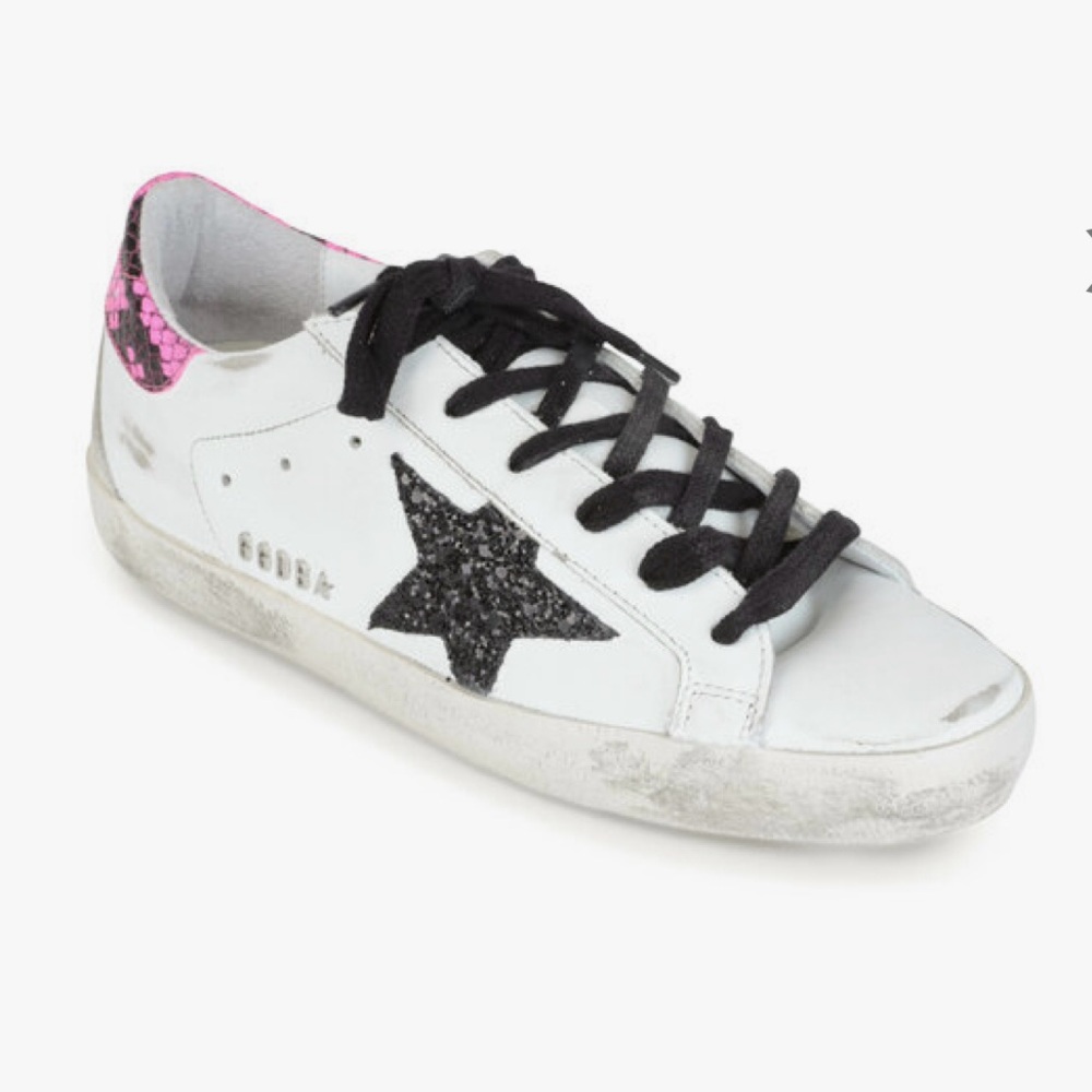 Golden Goose White and Pink Distressed Sneakers